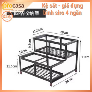 Kệ sắt - Giá đựng chai siro 4 ngăn - đựng bình pump - để bình siro
