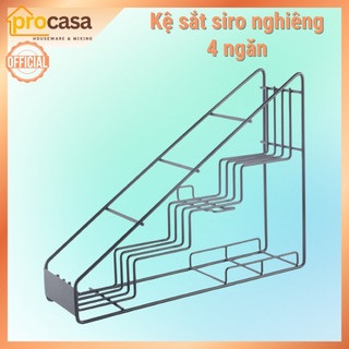 Giá chéo tam giác đựng chai siro, chai sốt 4 tầng cao cấp - Kệ sắt nghiêng 4 ngăn