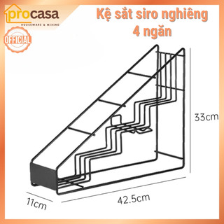 Giá chéo tam giác đựng chai siro, chai sốt 4 tầng cao cấp - Kệ sắt nghiêng 4 ngăn