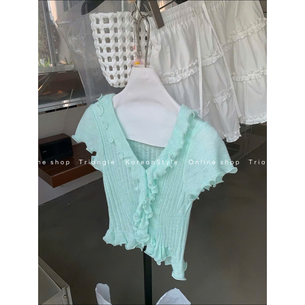 Triangle - Rolling knitted (Cân nhắc kỹ, return is not welcomed) - Áo dệt mỏng bèo Hàn Quốc phong cách thanh lịch