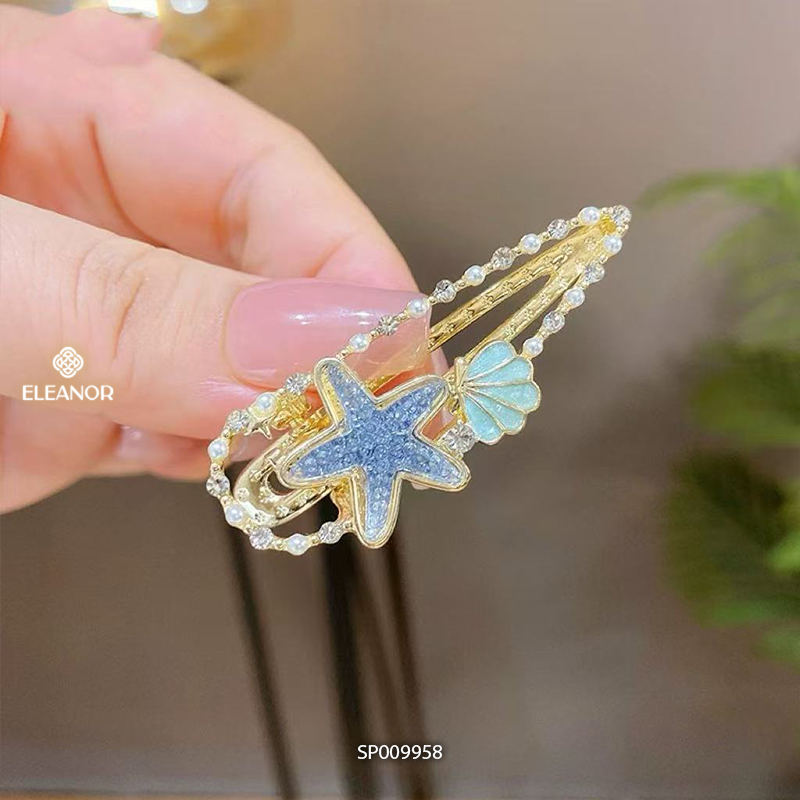 Kẹp tóc nữ Eleanor Accessories hình vỏ sò và sao biển kẹp tóc mái đính đá phụ kiện tóc 9958