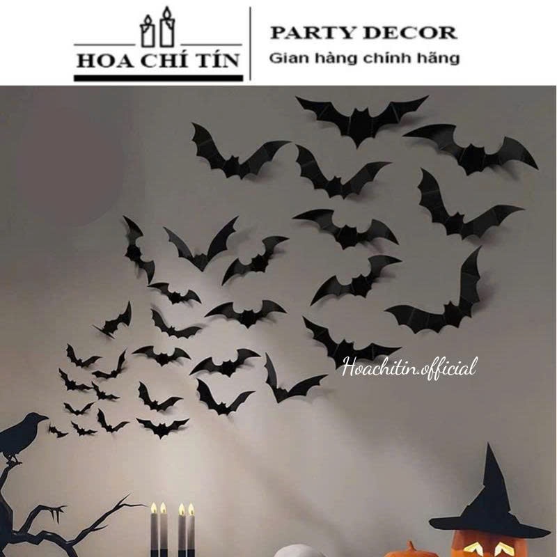 Sticker dơi nhện 3D decal dán tường 12 Con trang trí tiệc Halloween ...
