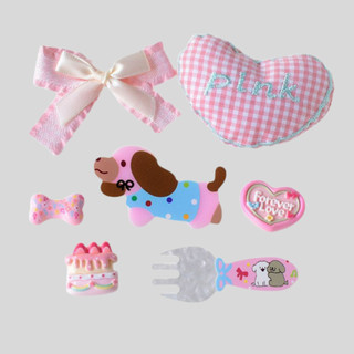 Set 7 Sticker, Charm 3D chủ đề Cún Tim Bông DIY Mita gắn Dép Sục, Cá Sấu JB-353