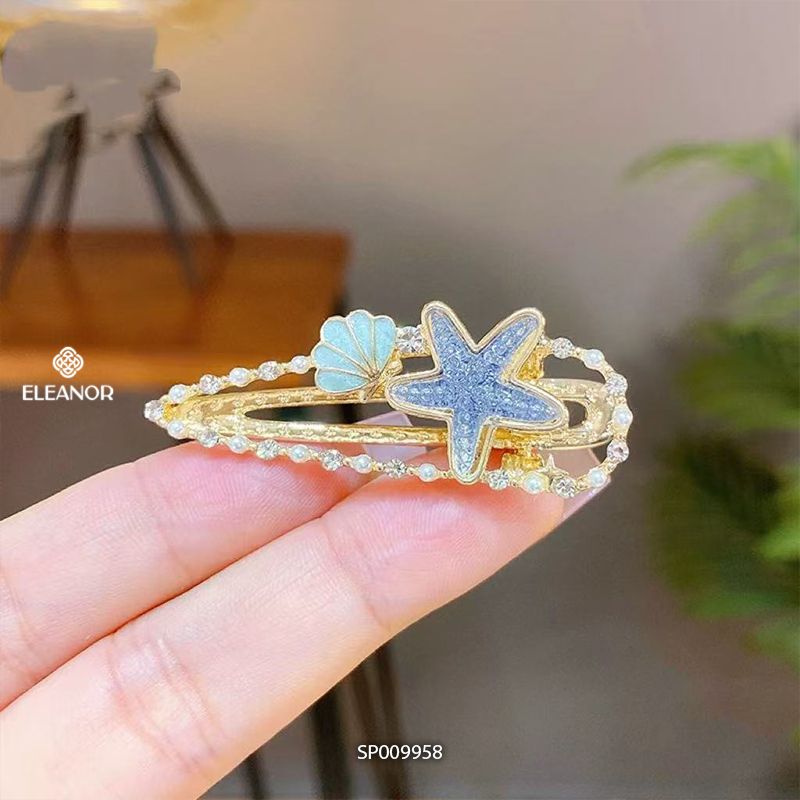 Kẹp tóc nữ Eleanor Accessories hình vỏ sò và sao biển kẹp tóc mái đính đá phụ kiện tóc 9958