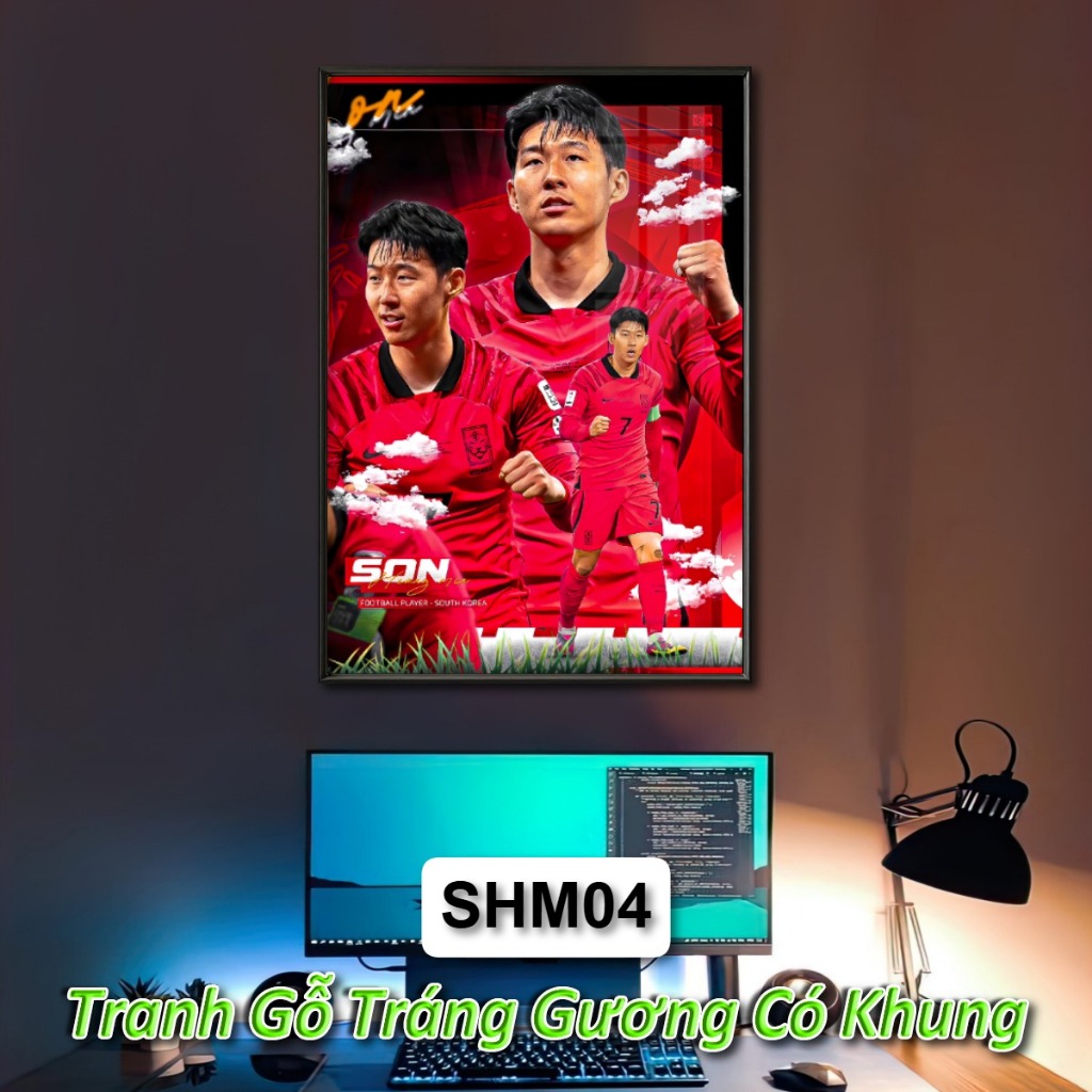 Khung Tranh Cầu thủ bóng đá Son Heung-min - Tranh Tráng Gương Khung Composite Decor Treo Tường Trang Trí