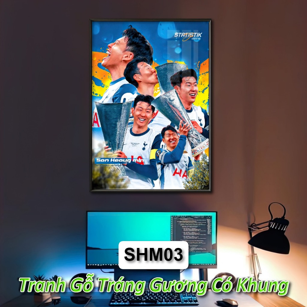 Khung Tranh Cầu thủ bóng đá Son Heung-min - Tranh Tráng Gương Khung Composite Decor Treo Tường Trang Trí