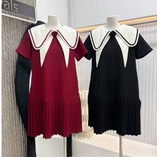 Váy bầu công sở thiết kế dáng xuông phối 2 lá cổ xinh gắn bông hoa