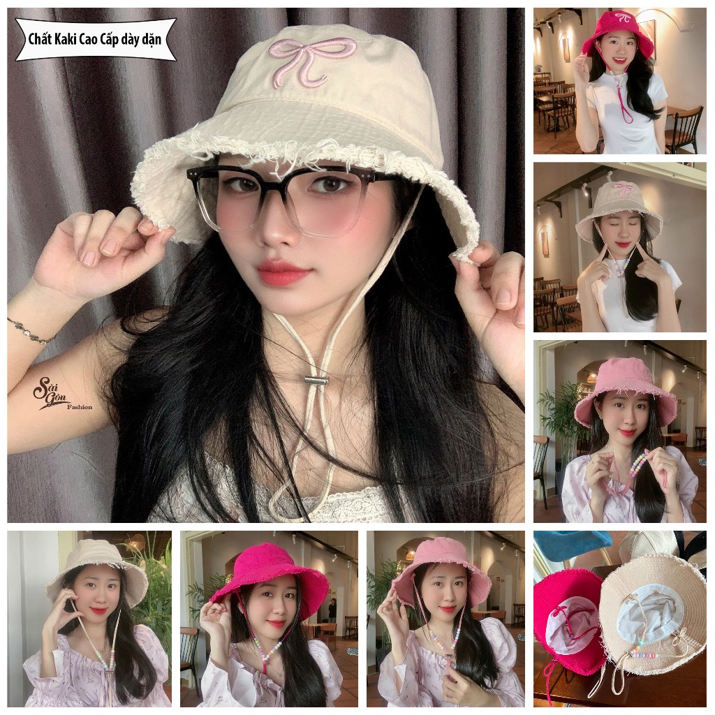 Mũ Bucket Tua Rua Trơn Vành Rộng Chống nắng Form Unisex Nam Nữ