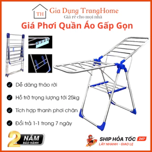 Giá Phơi Quần Áo Inox Gấp Gọn Dáng A Hàn Quốc - Giàn Phơi Ban Công Thông Minh Kèm Kệ Phơi Giày