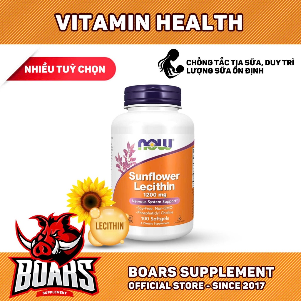 VIÊN UỐNG NOW SUNFLOWER LECITHIN 1200MG - CHỐNG TẮC TIA SỮA Ở MẸ BỈM