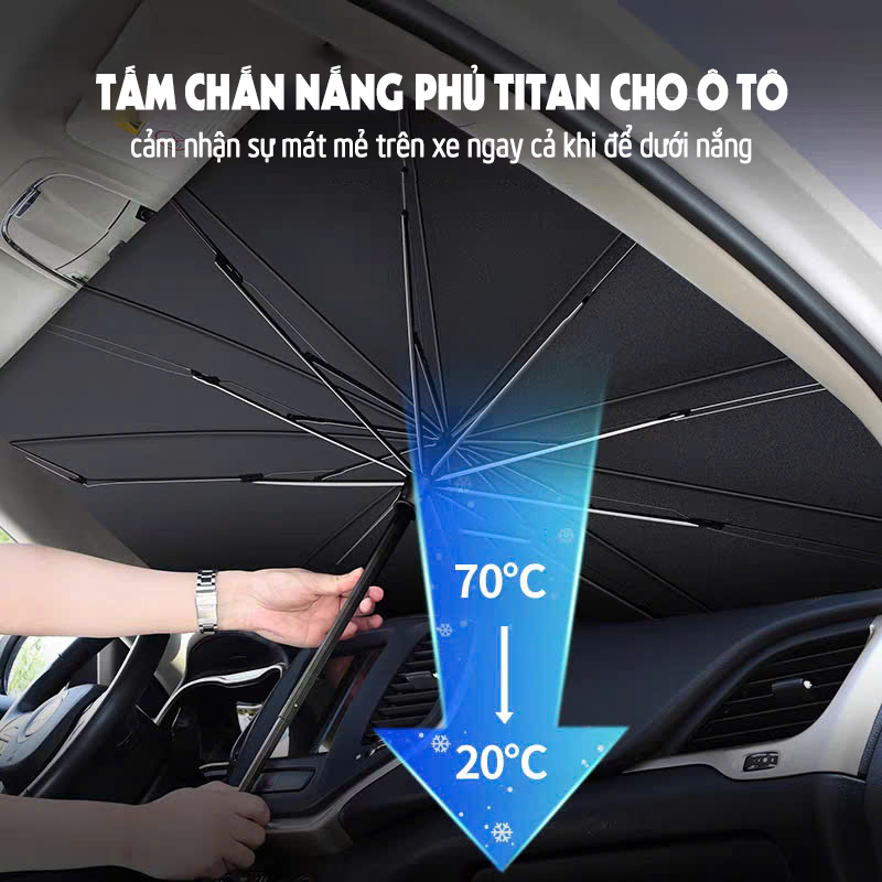 Ô che nắng kính lái ô tô chống nóng PICAUTO bản tráng titan cao cấp, cách nhiệt bảo vệ nội thất ô tô