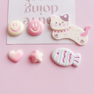 Set 8 Sticker, Charm 3D chủ đề Mèo Cá DIY Mita gắn Dép Sục, Cá Sấu JB-356