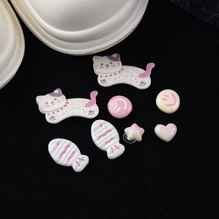 Set 8 Sticker, Charm 3D chủ đề Mèo Cá DIY Mita gắn Dép Sục, Cá Sấu JB-356