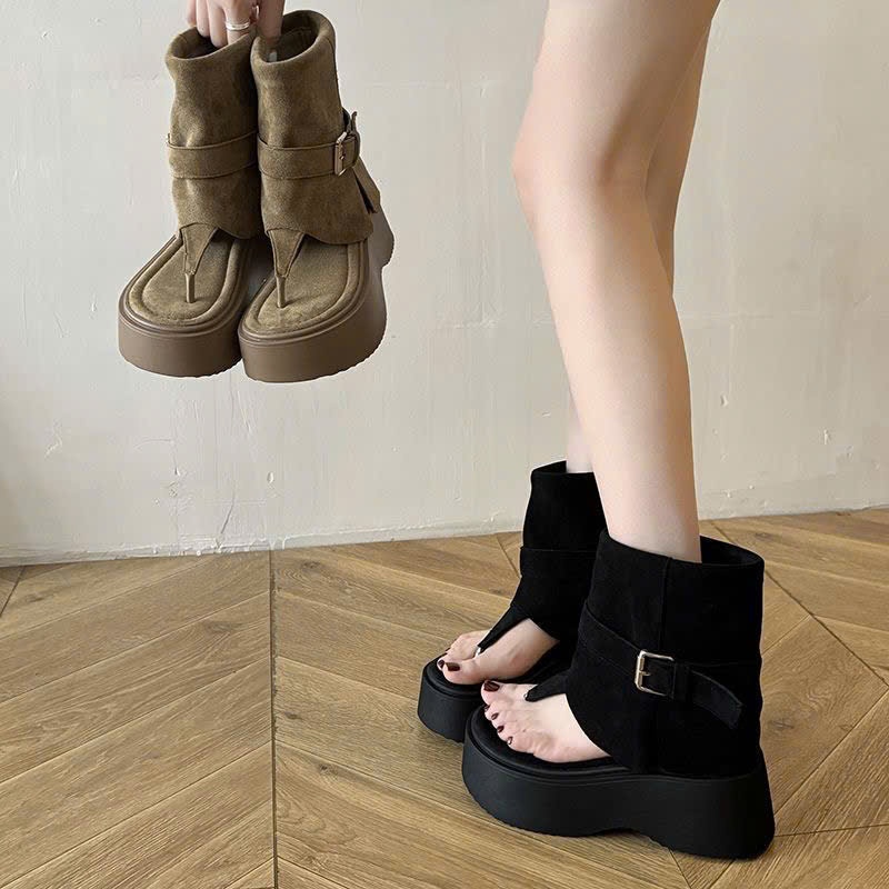 Dép Sandal Xương Cá Mũi Kẹp Đế Độn 5cm Thời Trang Ulzzang 2025