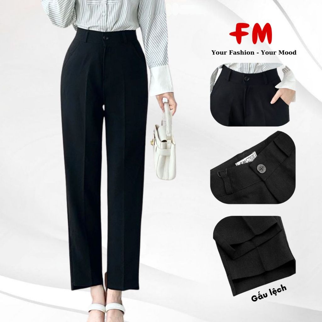 Quần Tây Nữ Lưng Cao FMSTYLE Baggy Công Sở Ống Đứng Gấu Lệch Chất Tuyết Mưa Tôn Dáng 26041155