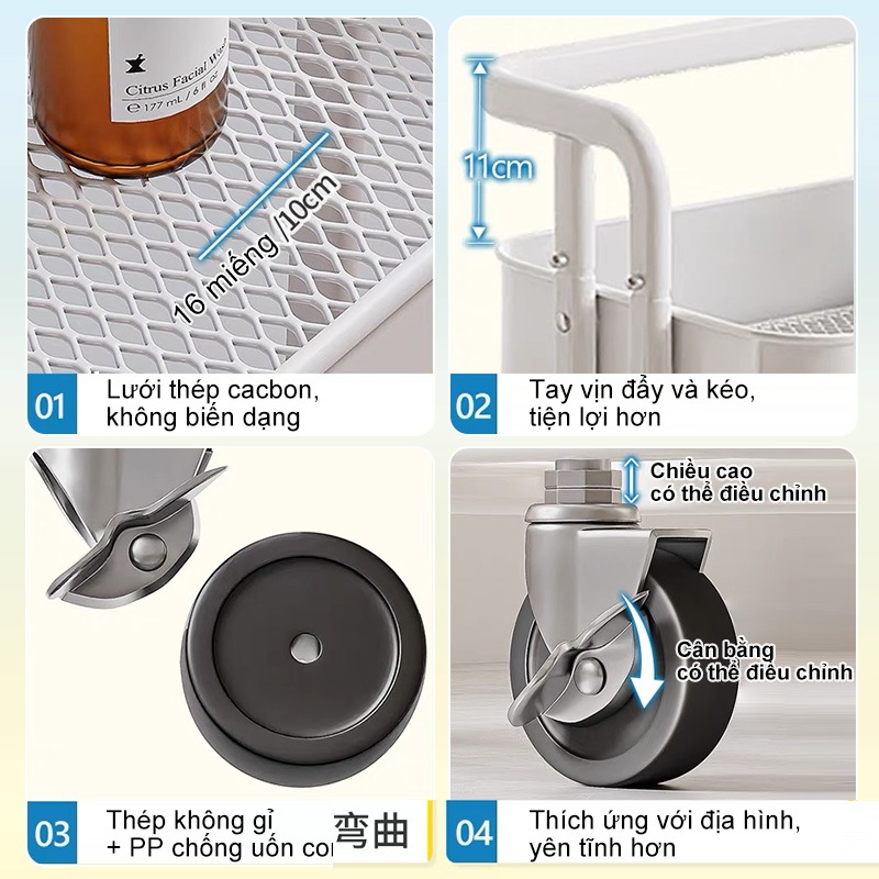 【100% thép】BMZAR Kệ để đồ đa năng Gấp Gọn Kệ Gấp Gọn 3Tầng Đa Năng Xe Đẩy Spa Được làm bằng khay thép cacbon chống gỉ