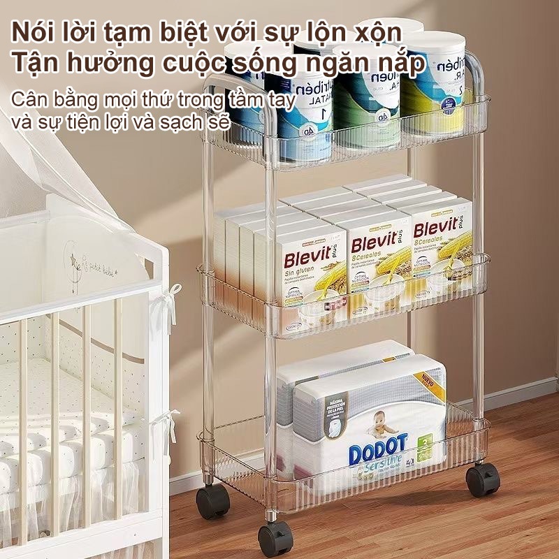 BMZAR Kệ Nhựa Trong Suốt cao cấp Acrylic Trong Suốt Mỹ Phẩm Xe Đẩy Spa 3 Tầng Ăn Nhẹ Kệ Bảo Quản Phòng Tắm Di Động