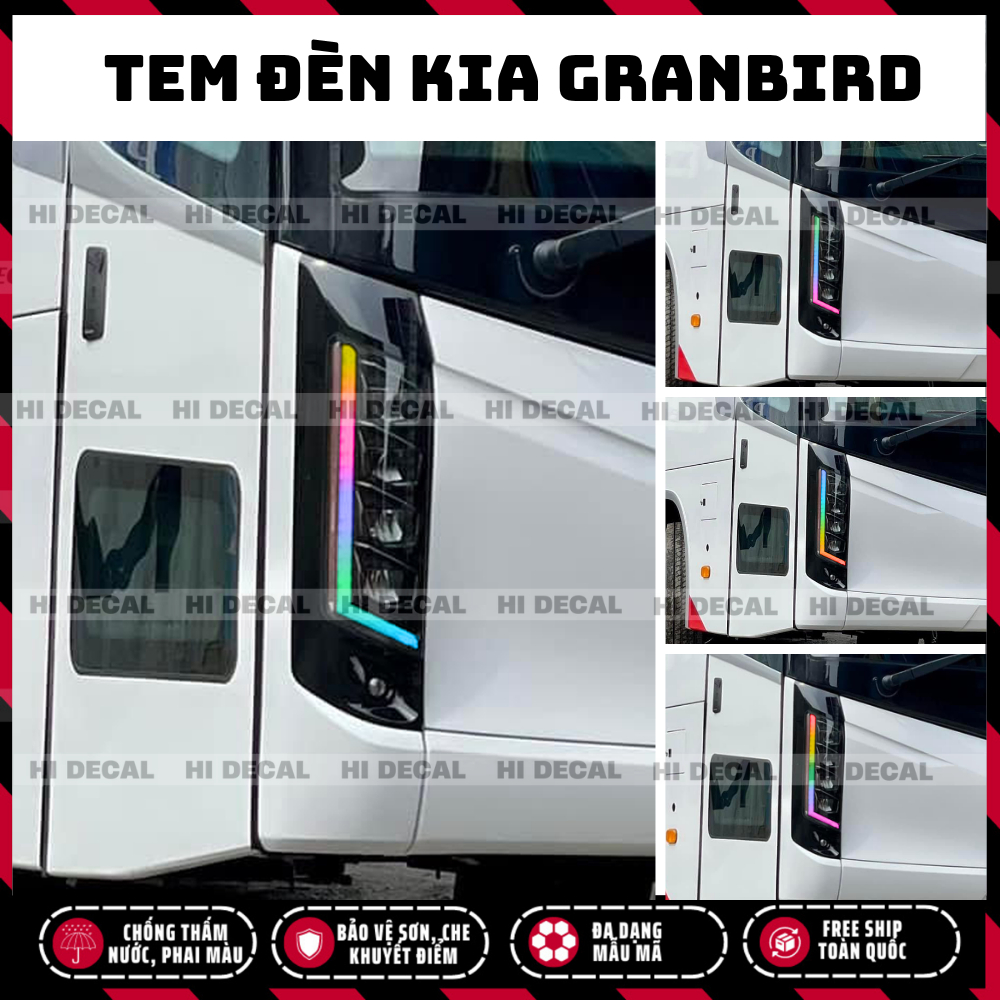 Tem dán đèn Kia Granbird  - Decal đổi màu đèn Kia Granbird Tracomeco xe khách xe 29 chỗ, xe 45 chỗ