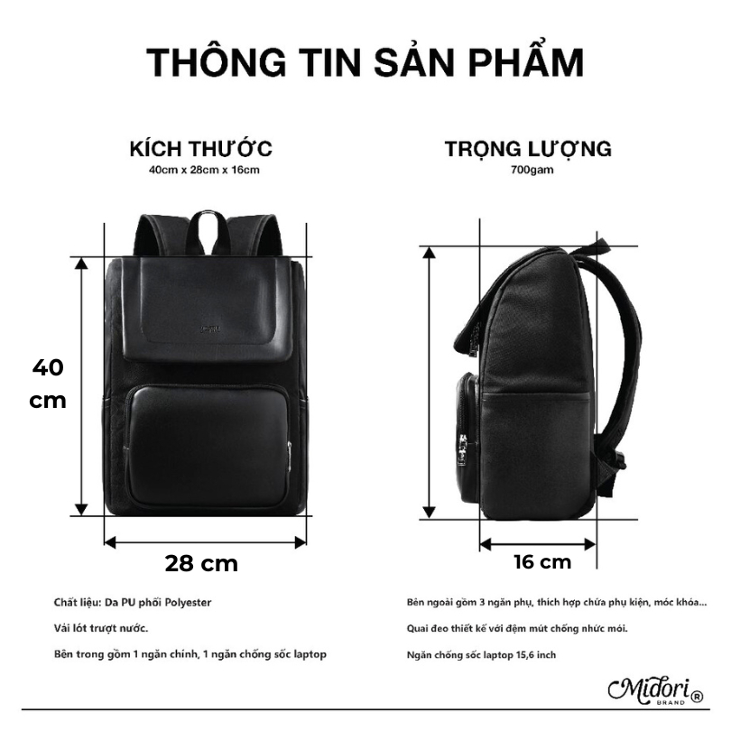 Balo Phối Da PU Đi Học PAIX Nam Bữ Đựng Laptop Đi Chơi Thời Trang Trượt Nước | M Studio