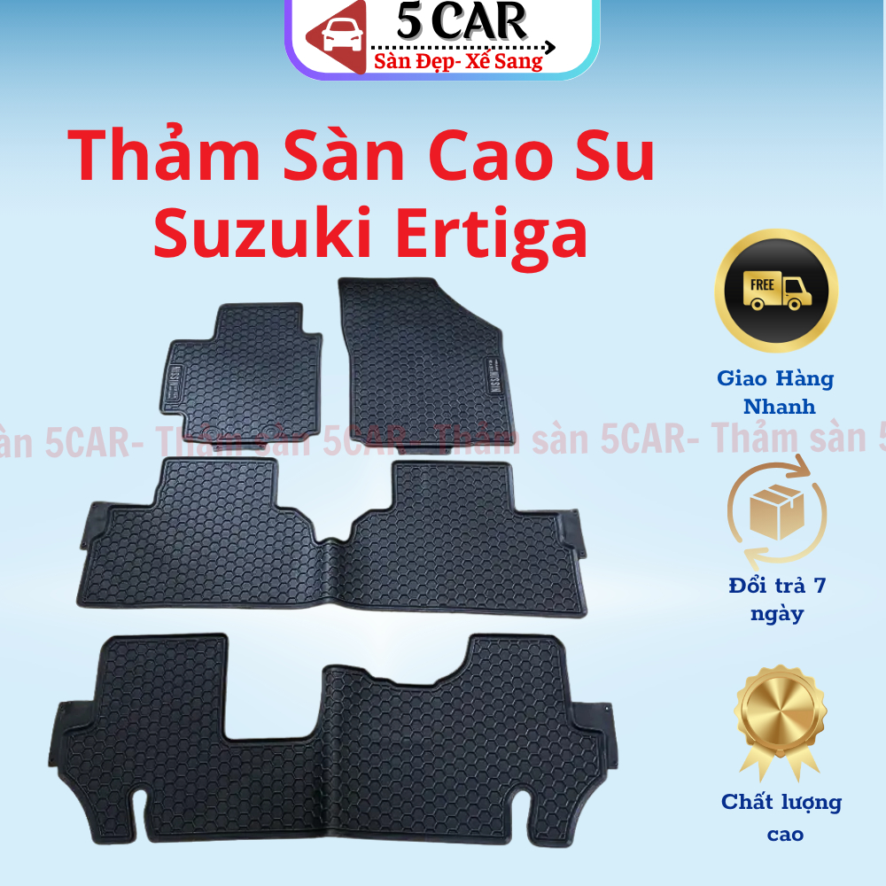 Thảm LÓT SÀN Cao su xe Suzuki Ertiga 2018- 2022, 2023-2024 Hàng cao su đúc không mùi- Mẫu 3 hàng ghế