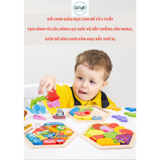 Đồ chơi gỗ - Đồ chơi trí tuệ - Đồ chơi xếp hình 3D lục giác, kích thước 18,5cm X 9,5cm