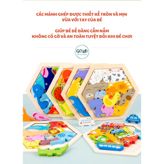 Đồ chơi gỗ - Đồ chơi trí tuệ - Đồ chơi xếp hình 3D lục giác, kích thước 18,5cm X 9,5cm