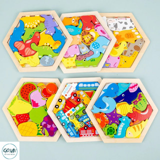 Đồ chơi gỗ - Đồ chơi trí tuệ - Đồ chơi xếp hình 3D lục giác, kích thước 18,5cm X 9,5cm