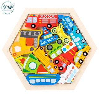 Đồ chơi gỗ - Đồ chơi trí tuệ - Đồ chơi xếp hình 3D lục giác, kích thước 18,5cm X 9,5cm