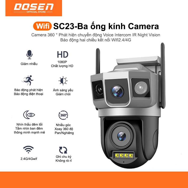 Camera Wifi 3 Mắt giám Dosen Sc23 sát Ngoài Trời Không Dây Ip66 Thông ...