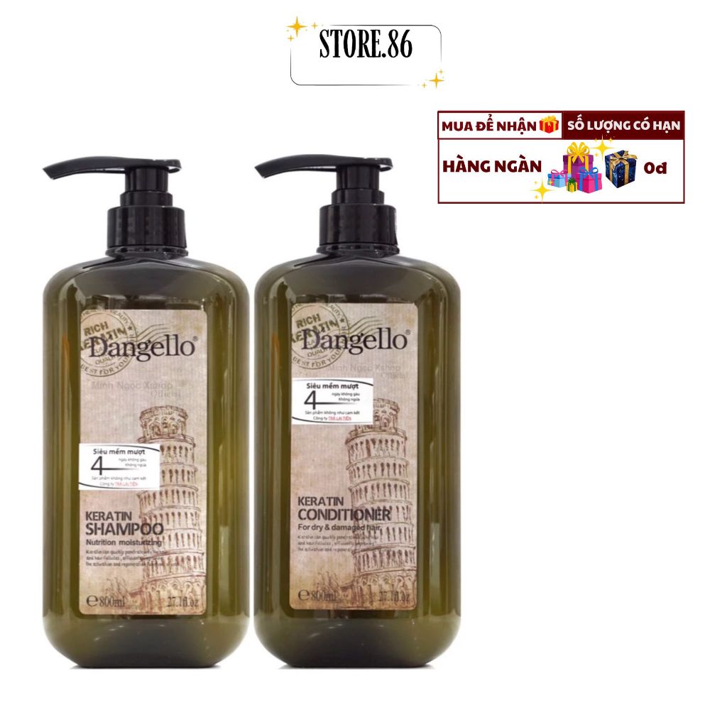 Cặp dầu gội xả D'angello 800ml giúp phục hồi dưỡng ẩm, giảm rụng tóc