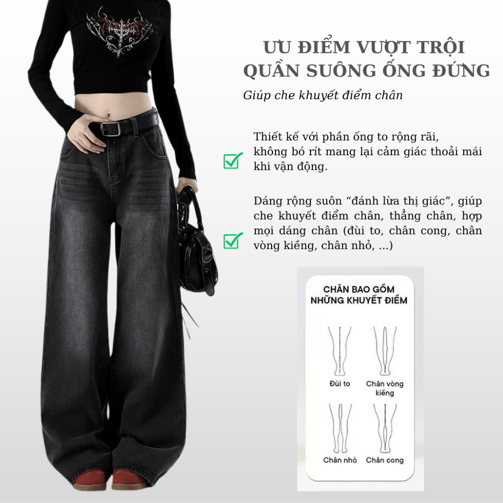 Quần Jean Nữ Ống Suông Rộng Wash RETRO Chất Vải Dày Dặn Màu Đen Trầm GRIND SMOKE V.1 Ulzzang Hàn Quốc 2023 | BigBuy360 - bigbuy360.vn