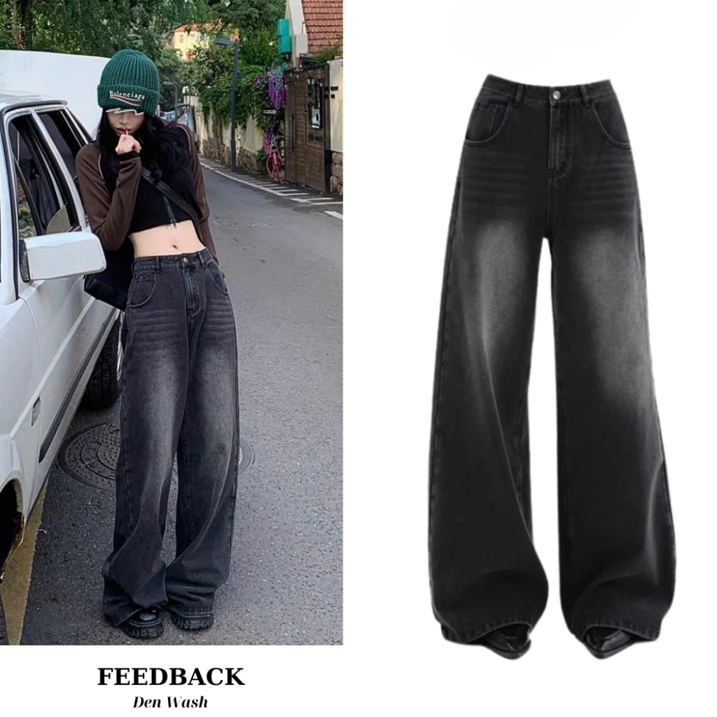 Quần Jean Nữ Ống Suông Rộng Wash RETRO Chất Vải Dày Dặn Màu Đen Trầm GRIND SMOKE V.1 Ulzzang Hàn Quốc 2023 | BigBuy360 - bigbuy360.vn