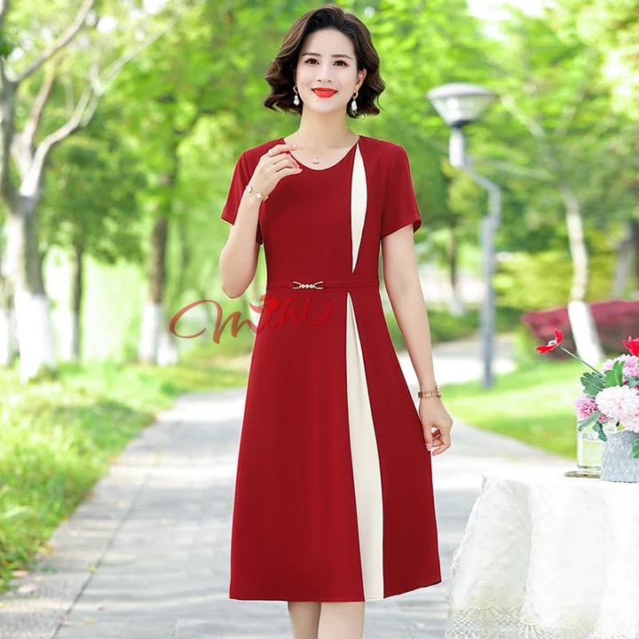 Đầm dự tiệc trung niên nữ cao cấp V55 - Váy công sở cho mẹ - Thời trang trung niên sang trọng bigsize U50 U40 U60