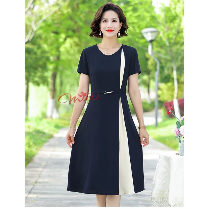 Đầm dự tiệc trung niên nữ cao cấp V55 - Váy công sở cho mẹ - Thời trang trung niên sang trọng bigsize U50 U40 U60
