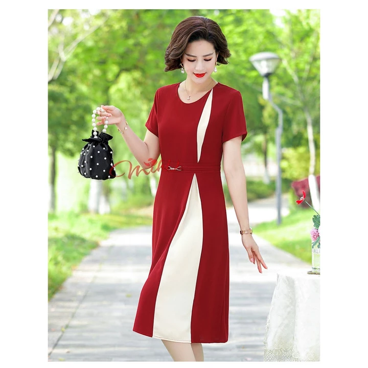Đầm dự tiệc trung niên nữ cao cấp V55 - Váy công sở cho mẹ - Thời trang trung niên sang trọng bigsize U50 U40 U60