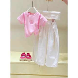 [B&G] Sét bộ quần dài kaki kèm áo cotton hồng alo cho bé gái cho bé gái mùa hè từ 12-45kg(2-12 tuổi)