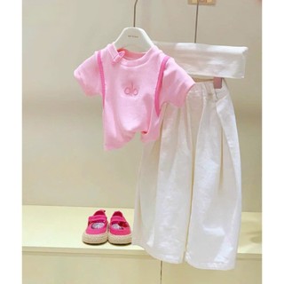 [B&G] Sét bộ quần dài kaki kèm áo cotton hồng alo cho bé gái cho bé gái mùa hè từ 12-45kg(2-12 tuổi)