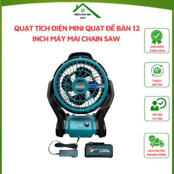 Quạt Điện Mini, Quạt Tích Điện Mini Quạt Để Bàn 12 inch Có Tích Hợp Đèn Led Siêu Sáng