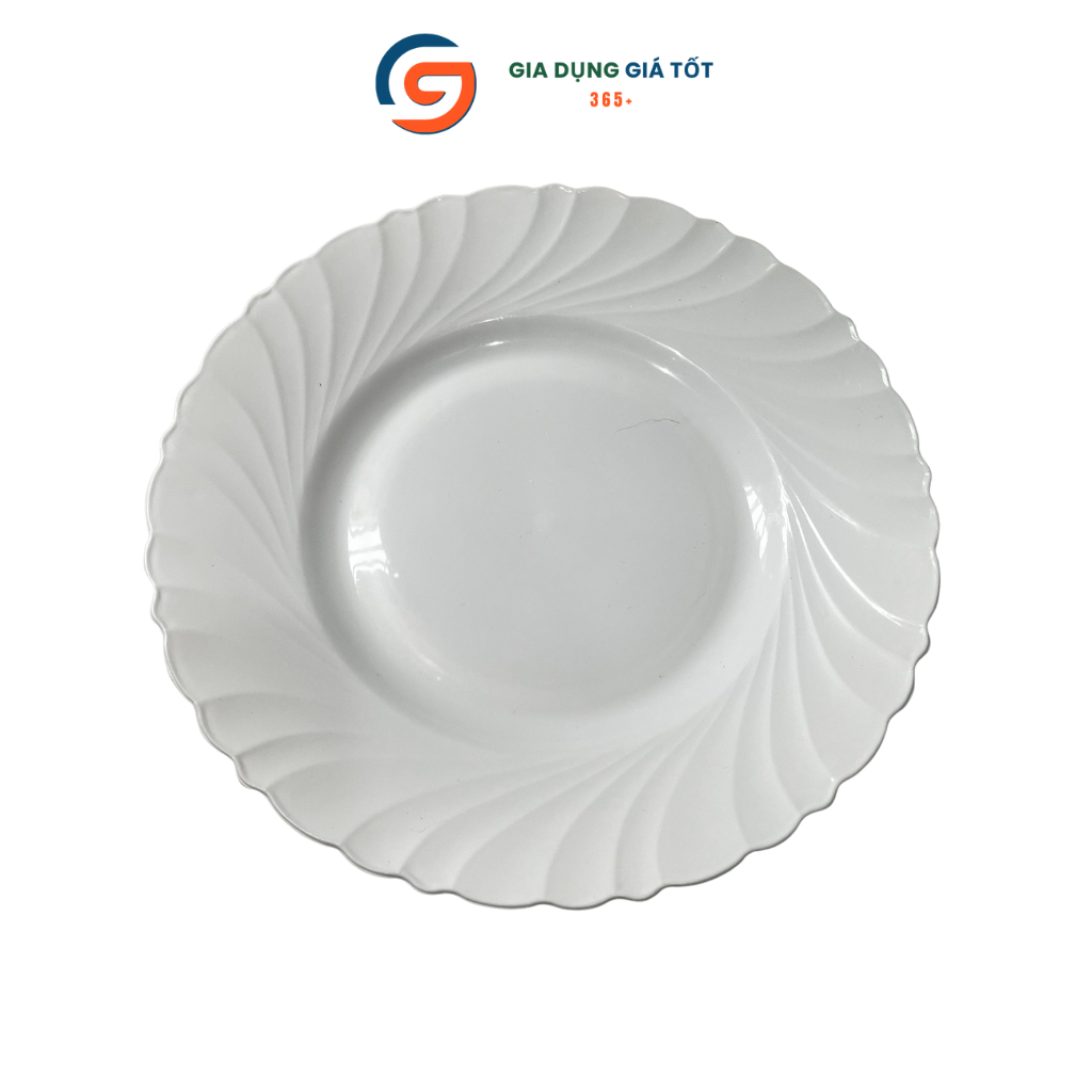 Đĩa nhựa tròn Song Long màu trắng vân xoáy, dùng cho quán ăn, nhà hàng, gia đình