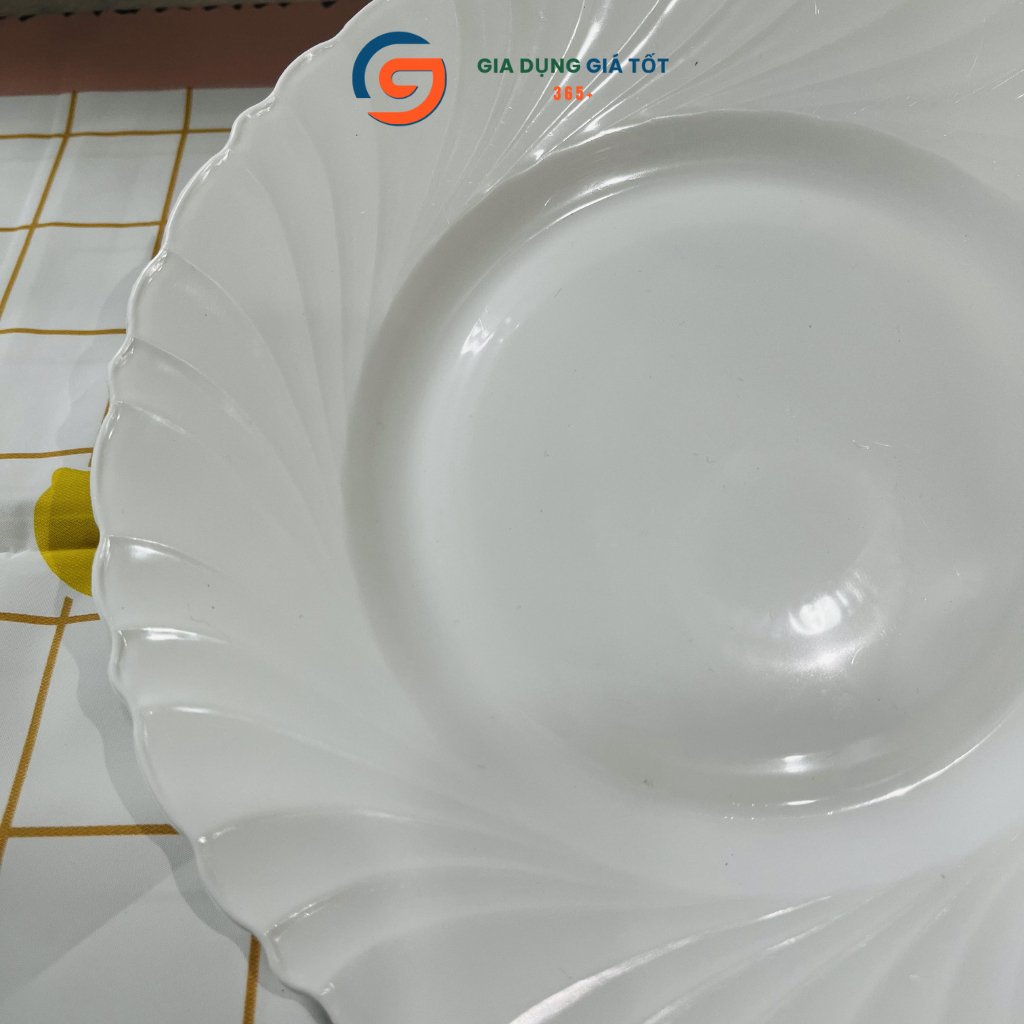 Đĩa nhựa tròn Song Long màu trắng vân xoáy, dùng cho quán ăn, nhà hàng, gia đình