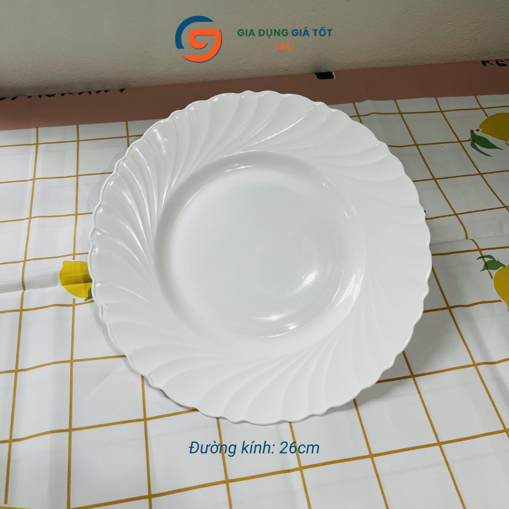 Đĩa nhựa tròn Song Long màu trắng vân xoáy, dùng cho quán ăn, nhà hàng, gia đình