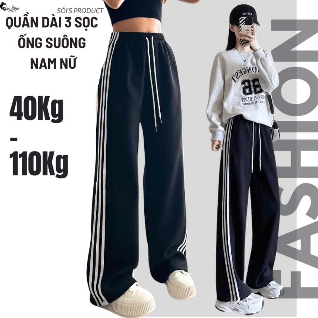 Quần 3 Sọc Ống Suông Nam Nữ 40-105KG Bigsize Thời Trang - Đi Học - Thể Thao Menswear - MÃ 6