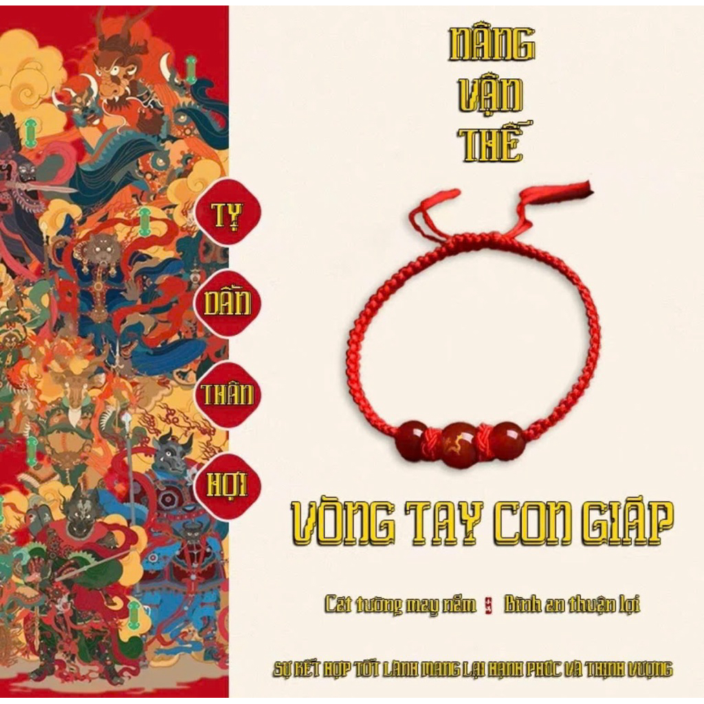 [Tặng Mèo Thần Tài] Vòng Tay Chỉ Đỏ 12 Con Giáp may mắn, tài Lộc