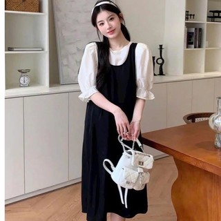Đầm bầu công sở thiết kế giả yếm trẻ trung sang chảnh,dáng dai