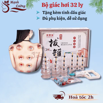 [Tặng tinh dầu] Bộ giác hơi 32 ly không dùng lửa đủ phụ kiện | Bộ giác hơi 32 cốc giác tặng kèm tinh dầu