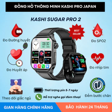 (Mới) Đồng hồ thông minh đo đường huyết K Sugar Pro 2 Kashi Japan chính hãng - Đo huyết áp nhịp tim,axit uric, nghe gọi