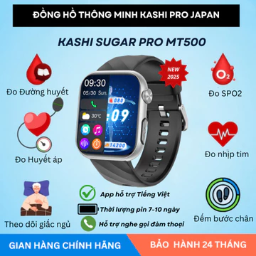 (2025) Đồng hồ thông minh đường huyết Kashi Pro MT500 Kashi Japan Chính Hãng - Đo huyết áp, nhịp tim, spo2, nghe gọi