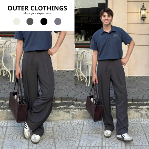 Quần vải ống suông xếp ly tinh tế Out.3r S12 cạp cao, Form unisex, Vải âu nhập khẩu
