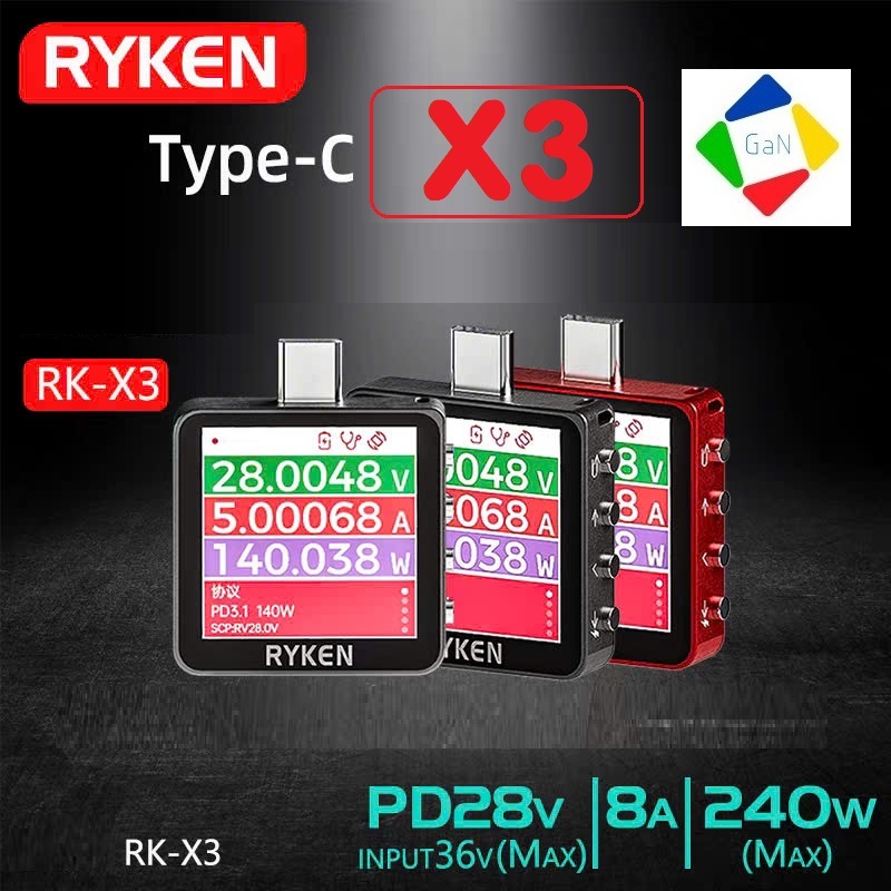 Ryken X3 Máy đo cường độ dòng sạc Type C 240W | RK-X3 USB Tester PD3.1 ...
