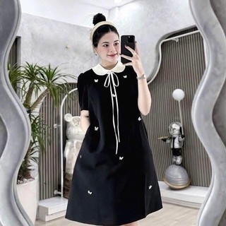 Váy bầu, đầm bầu công sở phối cổ sen cài trang trí sang chảnh (TẶNG KÈM TAG)